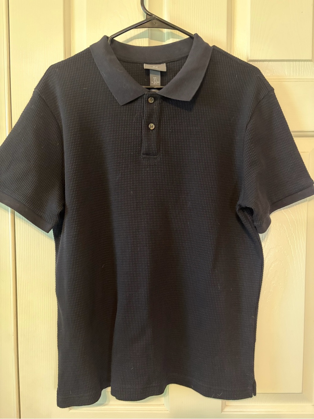 Men's Black Waffle-Knit Polo Shirt